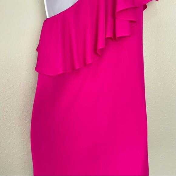Amanda Uprichard pink fuchsia ruffle top one shoulder mini dress tunic S - Picture 11 of 14